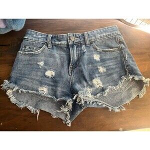 Free People We The Free Blue Denim Freyed Distressed Shorts W24 Boho